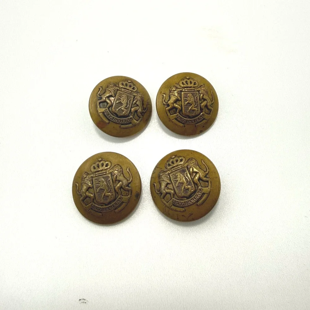 Vintage Heraldic Lion Crest Metal Blazer Buttons Brass Gold Tone Set of 4